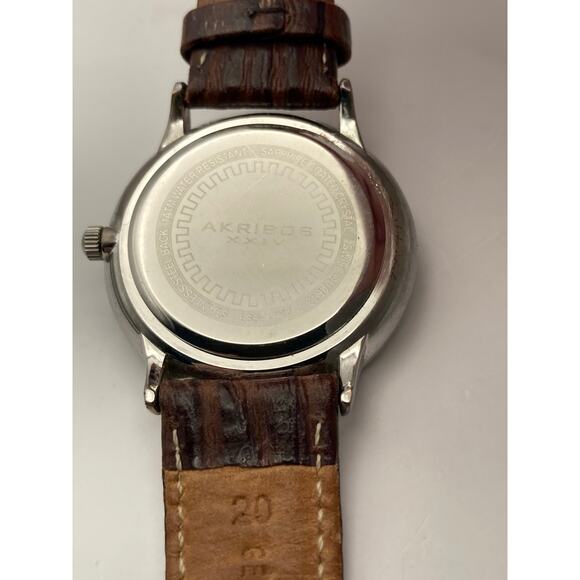 Men's Akribos XXIV Swiss Quartz Watch Date/ Time Adjustable Leather Band - Picture 8 of 11